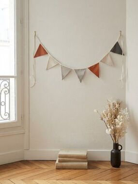 H&M Home Cotton Flag Banner Garland Neutral Rust Boho Nursery Decor